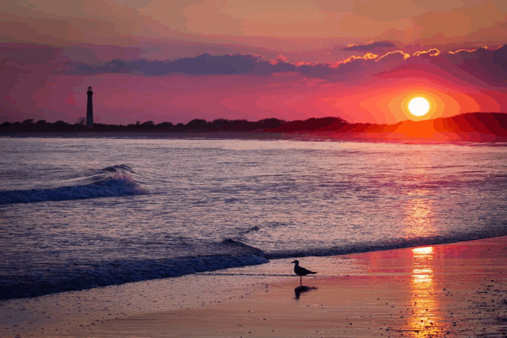 12 Stunning Photogenic Fishing Villages on the US East Coast 3 Silhouette of a bird on the seashore during golden hour