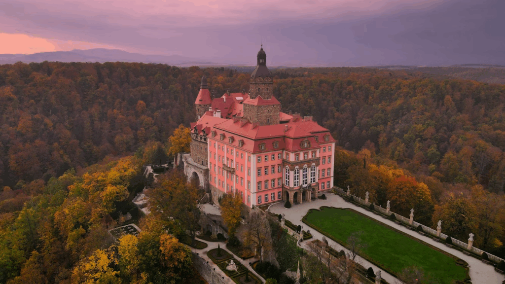 Książ Castle in Wałbrzych, Poland, with historic chambers, terraces and gardens
