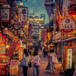 People walking along a street near the Osaka markets