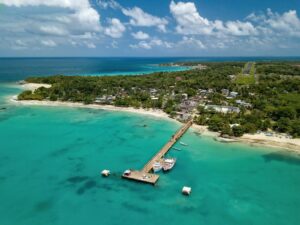 aerial view of a dock in the sea in Corn Islands Nicaragua