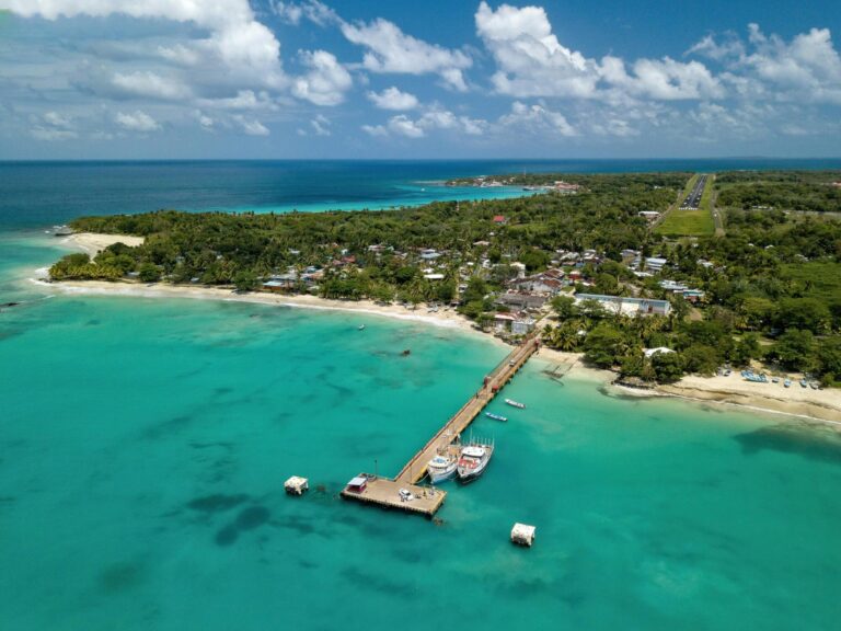 aerial view of a dock in the sea in Corn Islands Nicaragua